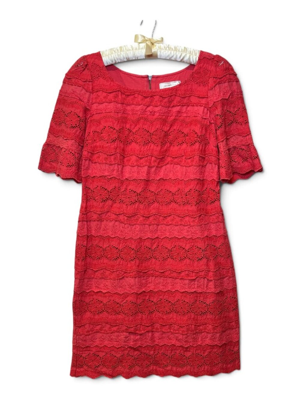Moulinette Soeurs Anthropologie Dress Eyelet Lace Coral Red Short Sleeve 6